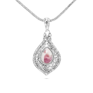 Sterling Silver Watermark and Flat Jawan and Frangipani Pink Tourmalated Quartz Pendant - Last Chance - only found at SARDA™
