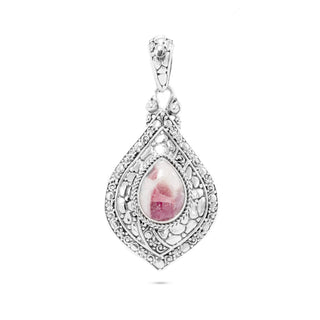 Sterling Silver Watermark and Flat Jawan and Frangipani Pink Tourmalated Quartz Pendant - Last Chance - only found at SARDA™