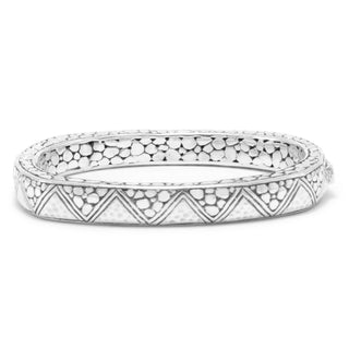 STERLING SILVER WATERMARK & HAMMERED OVAL BANGLE BRACELET WITH PUSH BUTTON INSERTION AND RETENTION™ - Bangle - SARDA™