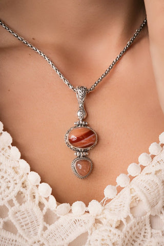 UR Peace I Was Missing Pendant™ in Banded Carnelian Agate & Peach Sunstone - Multi Stone - only found at SARDA™