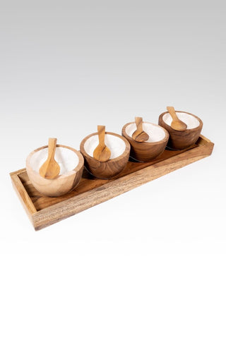 🎁 Wooden Sauce Bowl Set Of 4 W/ Spoons & Tray (100% off) - only found at SARDA™