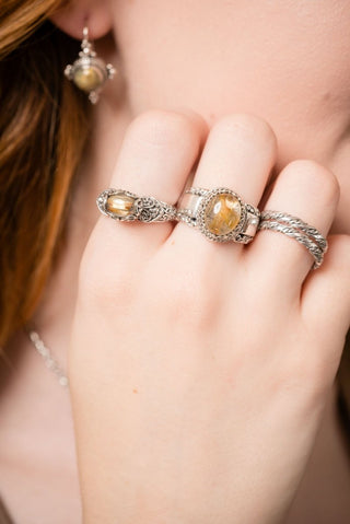 Worlds in His Hands Ring™ in Copper & Gold Rutilated Quartz - Dinner - only found at SARDA™