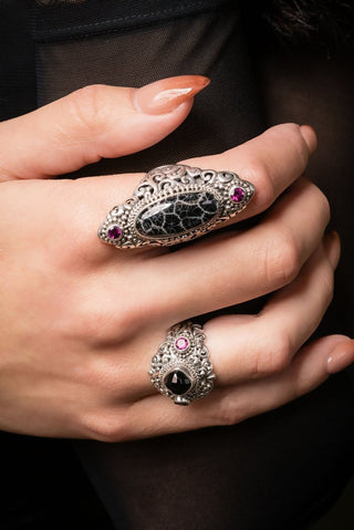 Your Mess, Is His Healing Ring™ in Black Spinel & Rhodolite Garnet - Dinner - only found at SARDA™