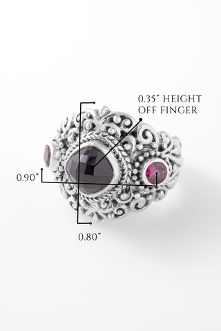 Your Mess, Is His Healing Ring™ in Black Spinel & Rhodolite Garnet - Dinner - only found at SARDA™